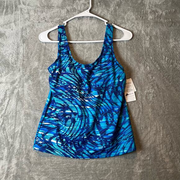 L.L. Bean Sz 6 Sun-blocking Scoop Neck Tankini Top Blue Women's New - Picture 1 of 9